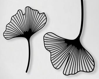 Ginkgo Biloba Leaf Metal Wall Art Set of 2 , Minimalist Floral Wall Decor , Flower Metal Line Art , Nature Decoration , Bedroom Wall Art