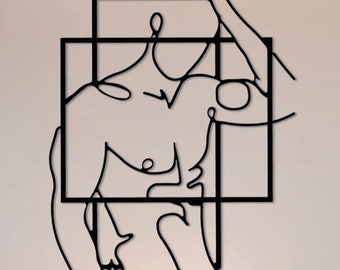Arte lineal en metal, hombre desnudo, decoración de pared masculina