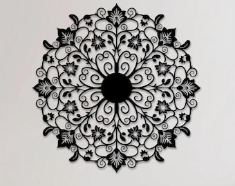 Arte de parede em metal com mandala floral, decoração elegante para casa.