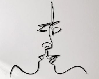 Cuadro moderno de metal con rostros de pareja para pared, decoración minimalista para dormitorio.