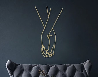Hands of Couple Metal Wall Art, Abstract Line Decor