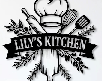 Custom Name Kitchen Sign, Metal Chef Decor, Personalized Gift