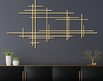 Modern Metal Line Art Wall Decor, Mid Century Geometric Sculpture