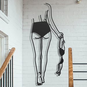 Woman Holding Lingerie Metal Wall Art, Bedroom Metal Wall Decor, Feminine Silhouette Wall Art, Abstract Female Figure Wall Art, Gift for Her