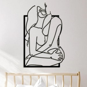 Lesbian Couple Metal Wall Art, Minimalist Line Wall Decor, Modern Bedroom Wall Art, Intimate Female Wall Sculpture, Gift for Lesbians