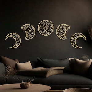 Moon Phases Metal Wall Art Set of 5 , Lunar Wall Decor , Celestial Home Decor , Minimalist Wall Art , Bedroom Wall Decor , Above Bed Decor