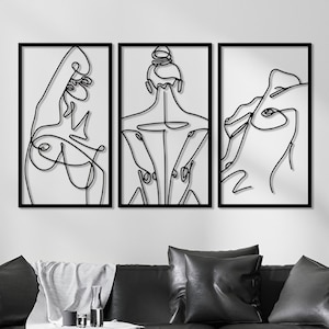 3 Piece Woman Figure Metal Wall Art, Minimal Line Art Wall Decor, Abstract Female Silhouette Wall Sculpture, Bedroom Wall Art, Gift for Her