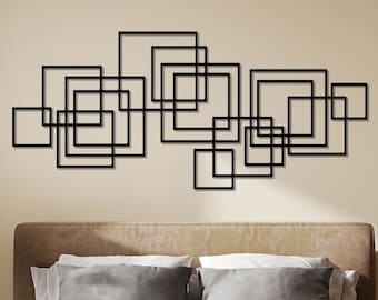Abstract Squares Modern Metal Wall Art , Mid Century Decor , Living Room Wall Decor , Bedroom Wall Art , Above Bed Decor , Housewarming Gift