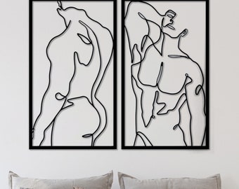 2 Piece Male Body Metal Wall Art, Minimalist Line Sculpture