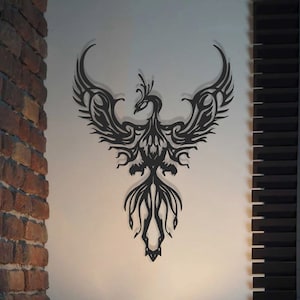 Large Phoenix Bird Metal Wall Art, Tribal Fire Bird Wall Decor, Mythical Animal Metal Art, Modern Interior Wall Hanging, Unique Gift Idea