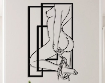 Arte de líneas de cuerpo de mujer en metal, decoración de pared minimalista