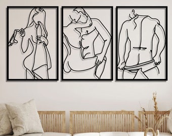 Metalen muurkunst sexy naakt stel, sensueel slaapkamerdecor