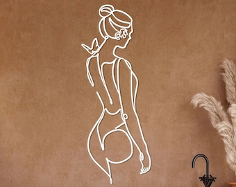 Minimalist Metal Woman Wall Art, Female Body Line Art