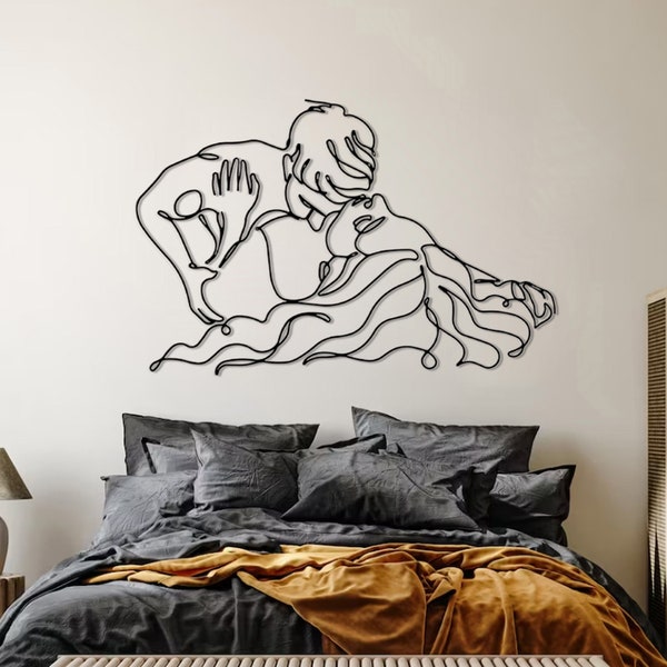 Sinnliche Paar Wandkunst, Paar Metall Wandkunst, Make Love Wandkunst, Paar Wanddekor, Verflochtene Liebe Linie Kunst, Schlafzimmer Wanddekoration