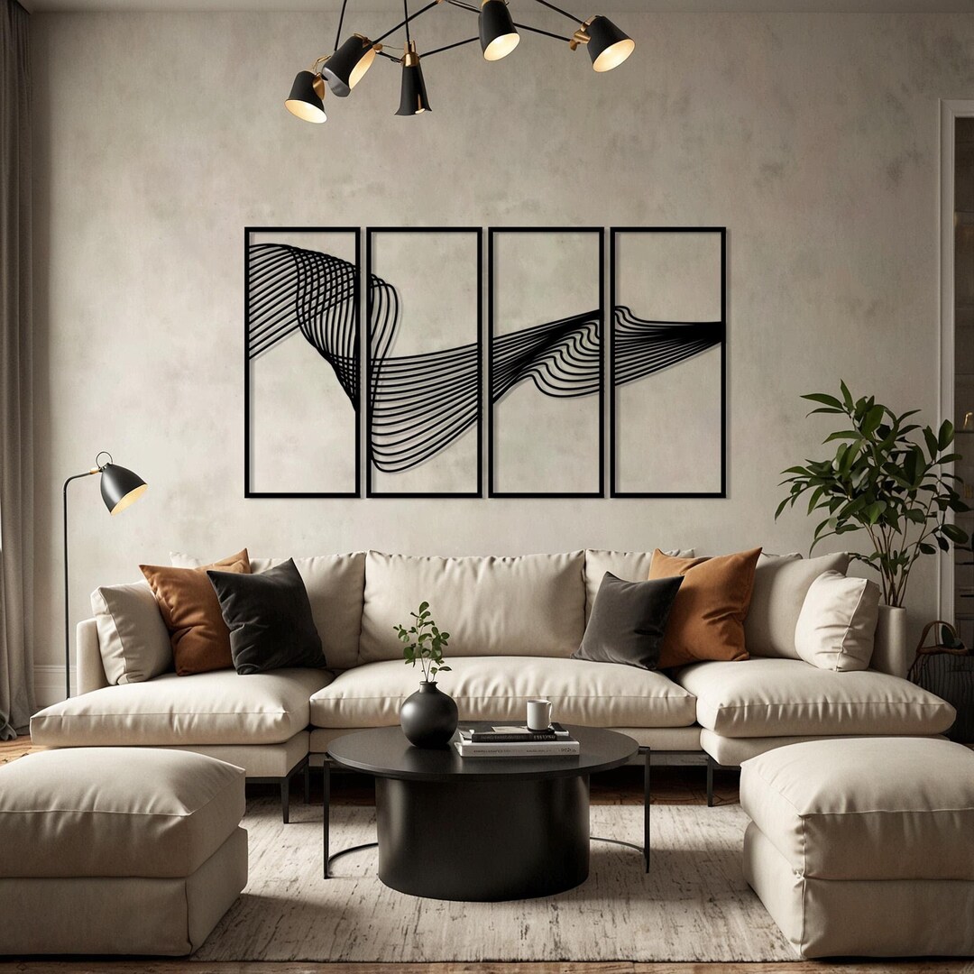 Large Abstract Line Metal Wall Art Set, Modern Minimalist Decor - Etsy