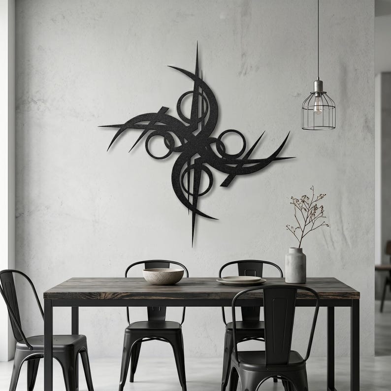 Abstract Geometric Black Metal Wall Sculpture for Modern Minimalist
