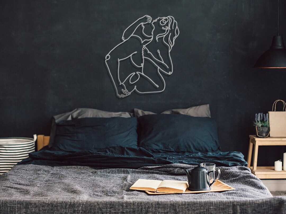 Couple Making Love Wall Art , Sensual Wall Art , Couple Bedroom Decor , Intertwined Love Line ...