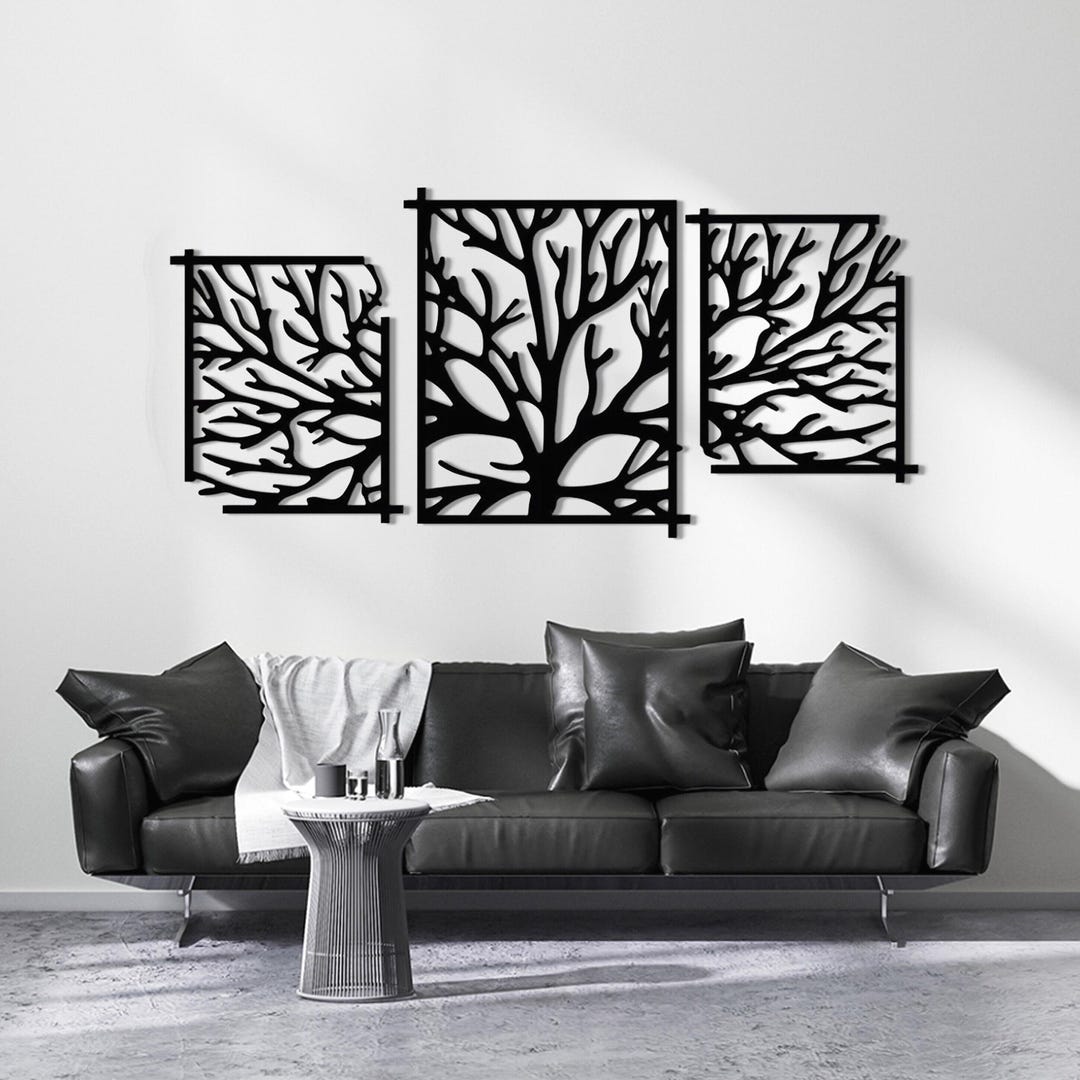 3 Piece Metal Tree Branch Wall Art, Modern Botanical Decor - Etsy