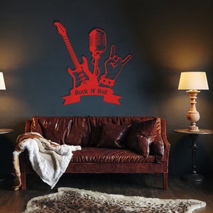 Rock N Roll Metal Wall Art , Rock Music Metal Wall Decor , Guitar Wall ...