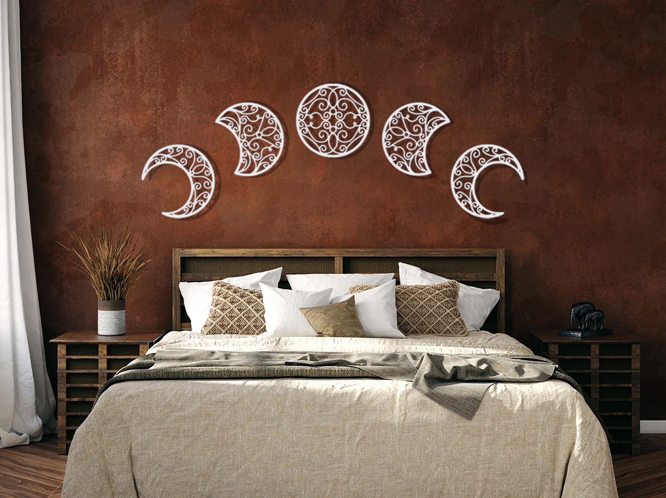 Moon Phases Metal Wall Art Set of 5 , Lunar Wall Decor , Celestial Home ...