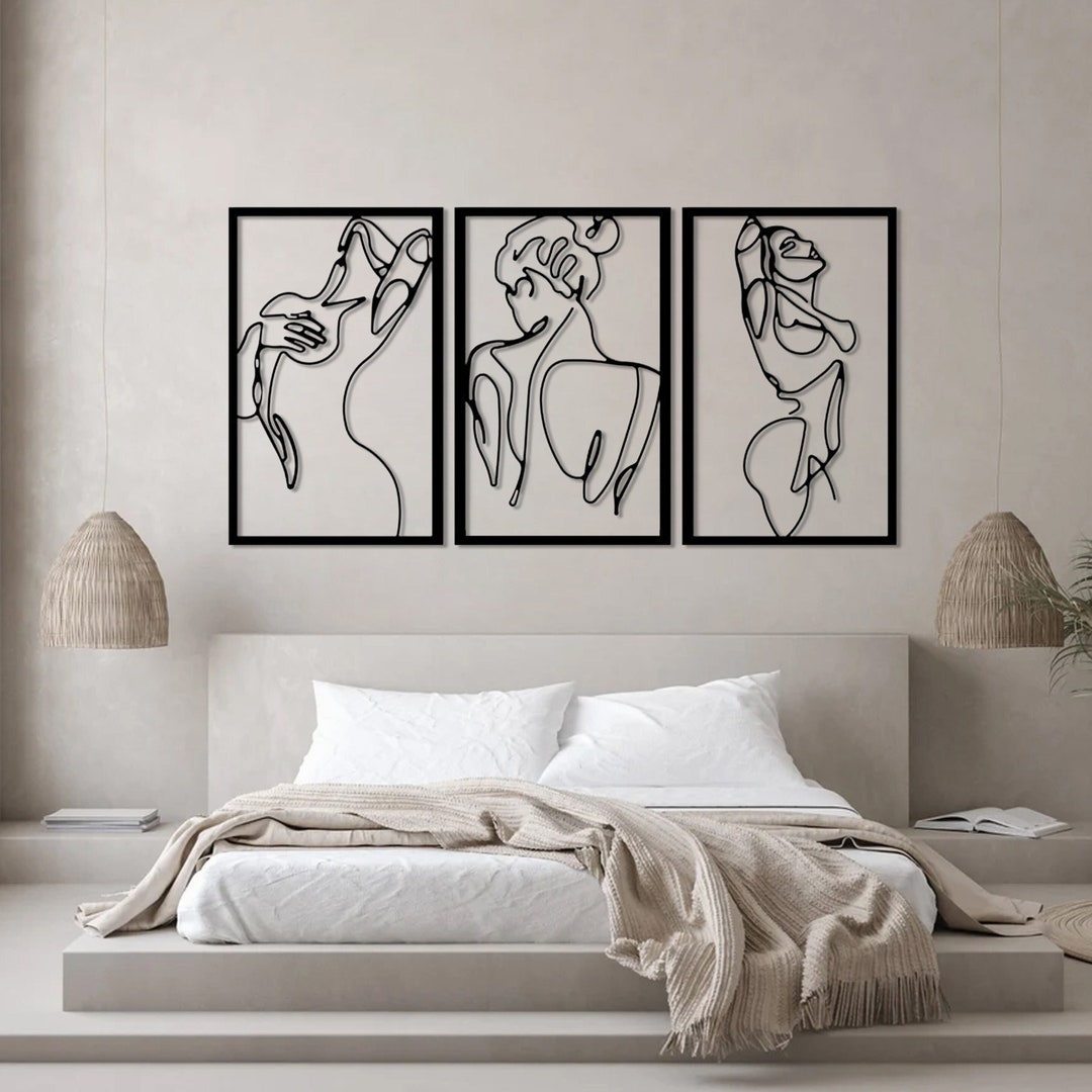 Woman Body Metal Wall Art Set of 3 , Female Body Wire Art, Minimalist ...