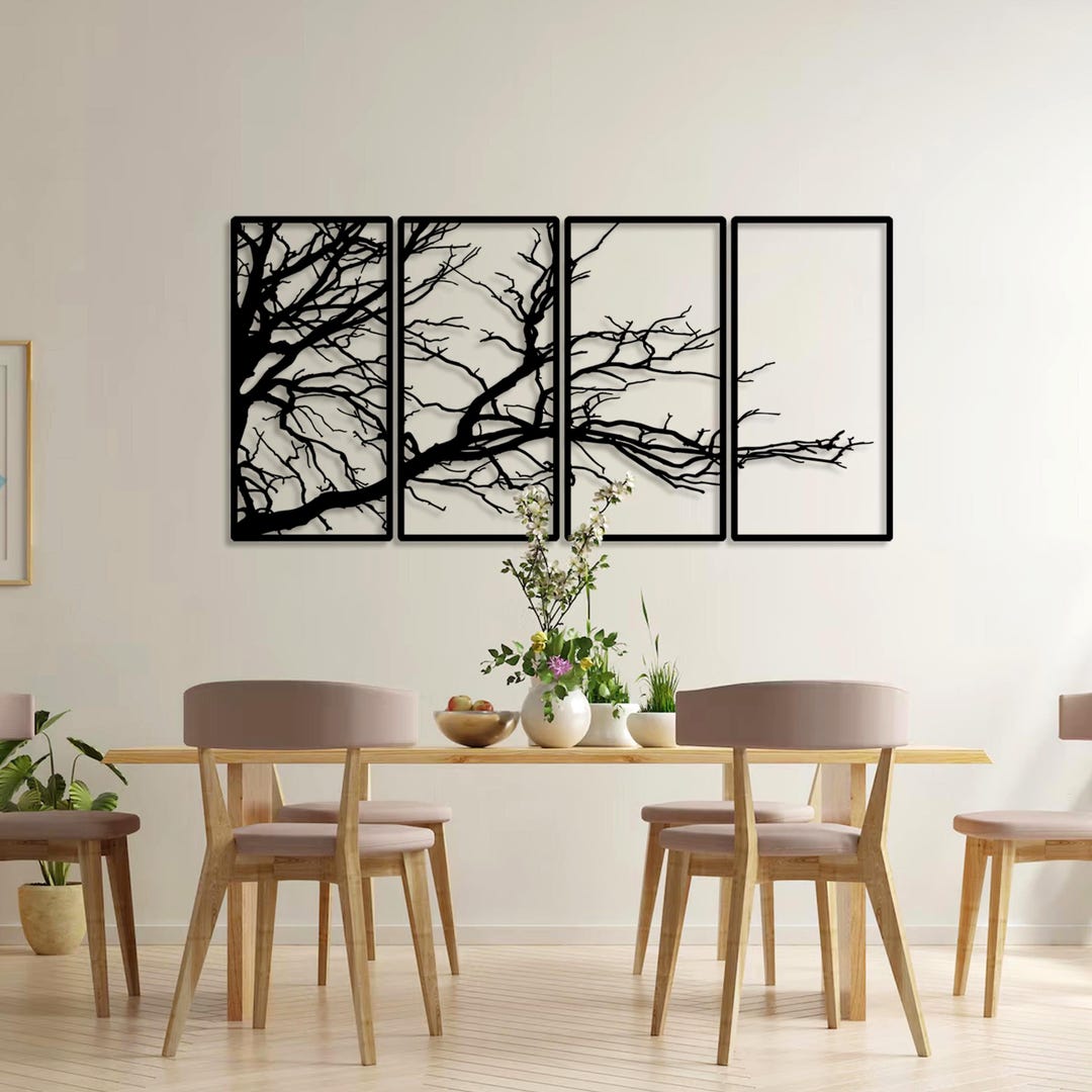 4 Piece Tree Branch Metal Wall Art, Large Outdoor Metal Wall Decor ...