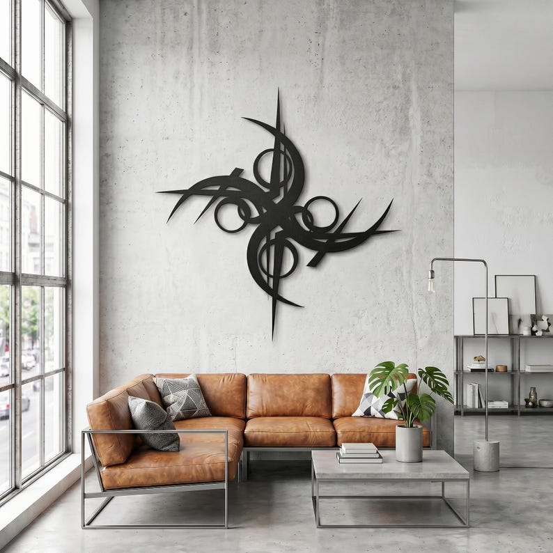 Abstract Geometric Black Metal Wall Sculpture for Modern Minimalist