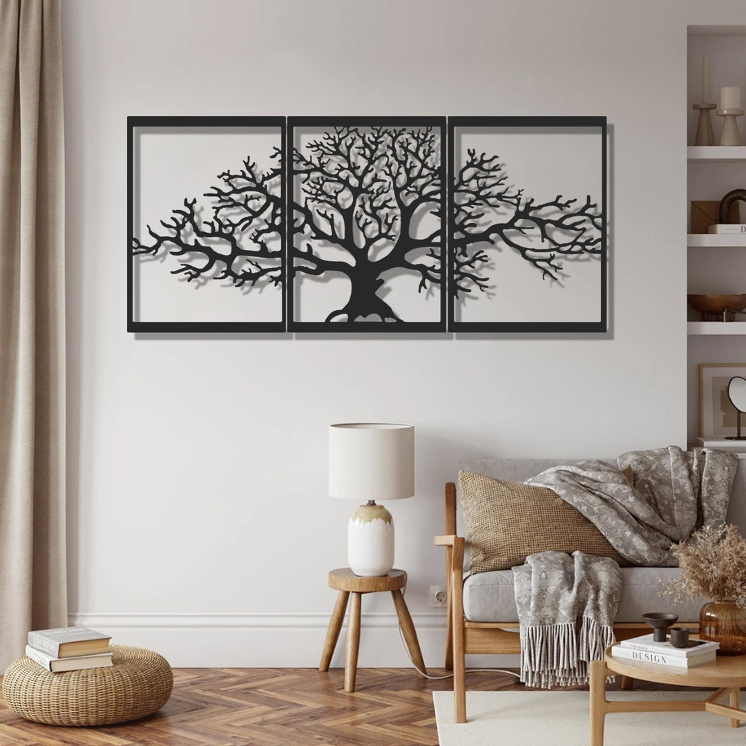 Extra Large Metal Tree Wall Decor Set of 3 , 3 Panels Tree of Life ...