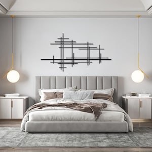 Decoración de pared moderna con arte lineal en metal, escultura geométrica de mediados de siglo. imagen 4