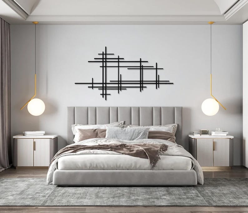 Decoración de pared moderna con arte lineal en metal, escultura geométrica de mediados de siglo. imagen 4