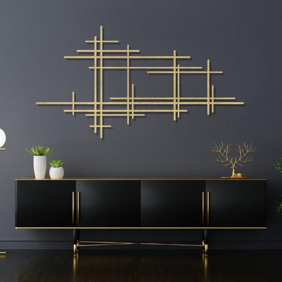 Luxury Style Modern Metal Wall Art , Mid Century Decor , Abstract Line Art , Living Room Decor , Geometric Wall Art , Above Bed Decor