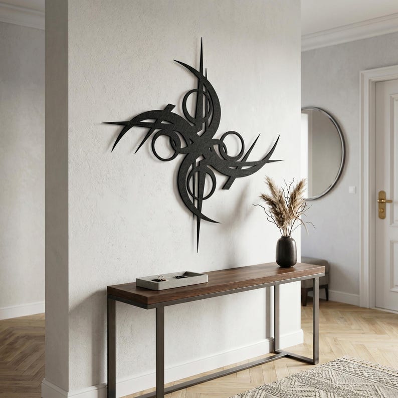 Abstract Geometric Black Metal Wall Sculpture for Modern Minimalist