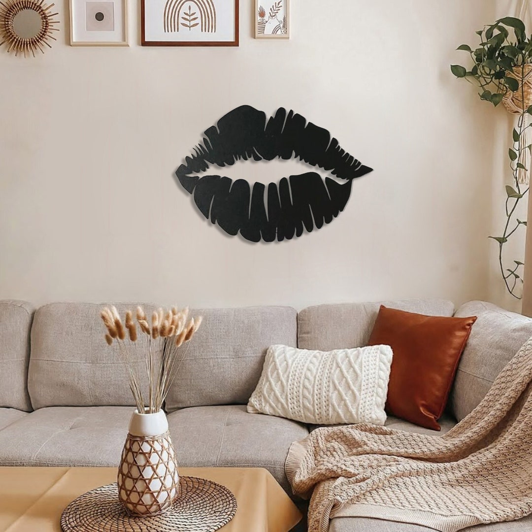 Kiss Lips Metal Wall Art , Makeup Room Art , Modern Home Decor , Beauty