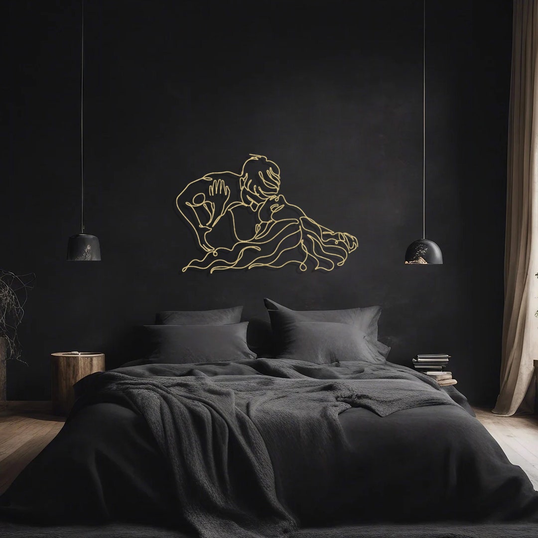 Sensual Couple Gold Metal Wall Art , Erotic Man and Woman Metal Art ...
