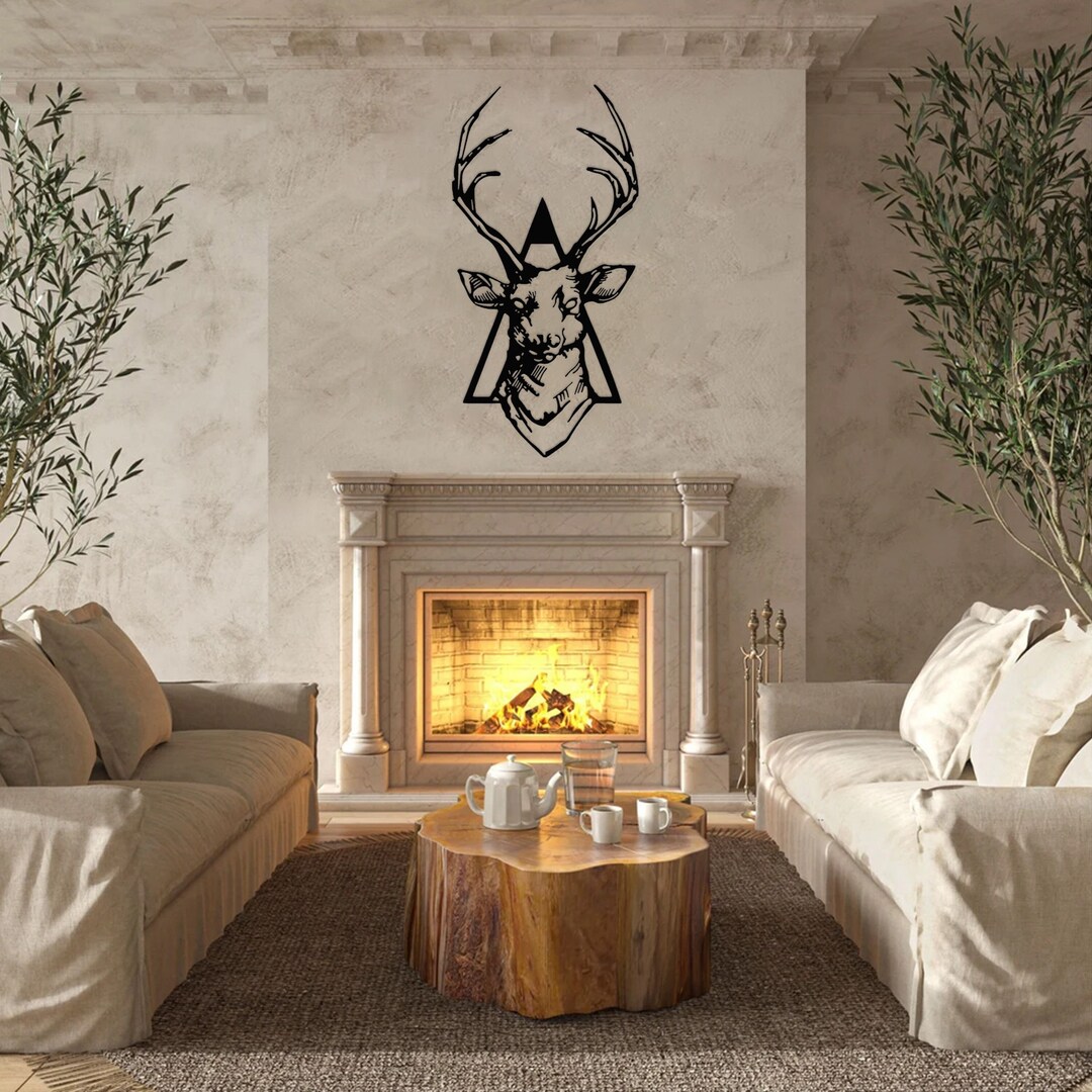 Geometric Deer Head Metal Wall Art , Wildlife Wall Art , Animal Head Wall Decor , Farmhouse
