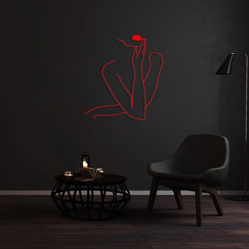 Red Lips Woman Metal Line Art , Minimalist Female Wall Art , Feminine ...