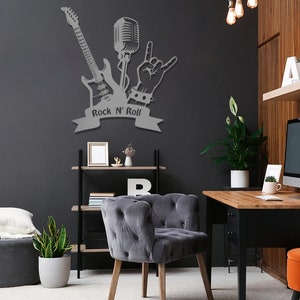 Rock N Roll Metal Wall Art , Rock Music Metal Wall Decor , Guitar Wall ...