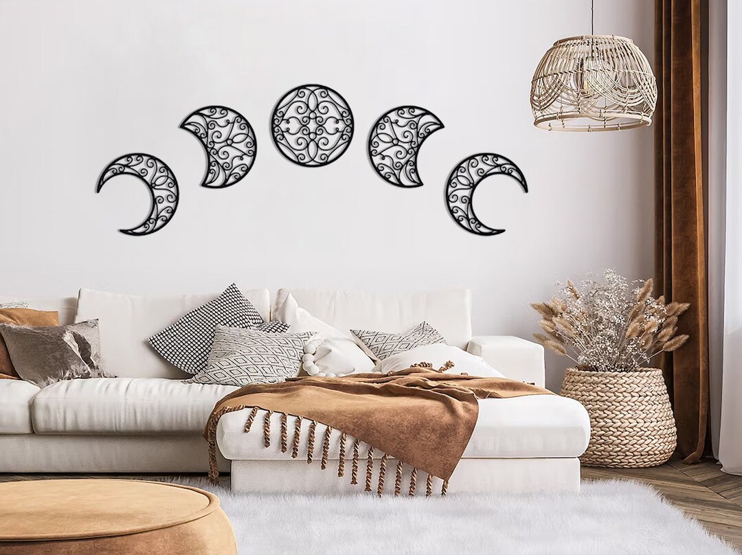 Moon Phases Metal Wall Art Set of 5 , Minimalist Line Art , Lunation ...