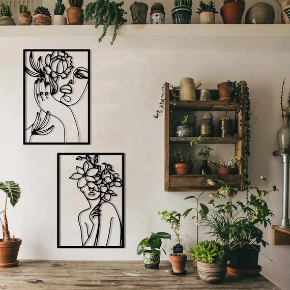 Decorazione da parete in metallo con motivo floreale astratto, decorazione da parete in metallo con fiori, decorazione da parete in metallo con motivo floreale moderno per soggiorno e camera da letto