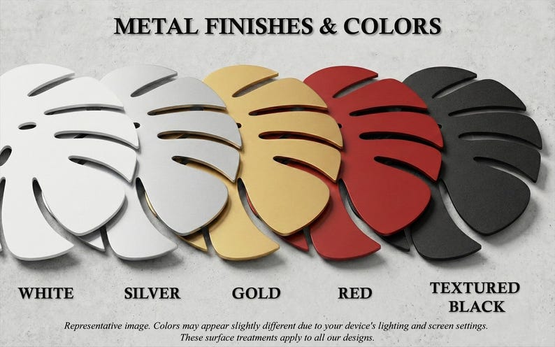 Customize your large metal wall decor with premium finishes, available in matte white, silver, gold, red, and textured black to match your home.