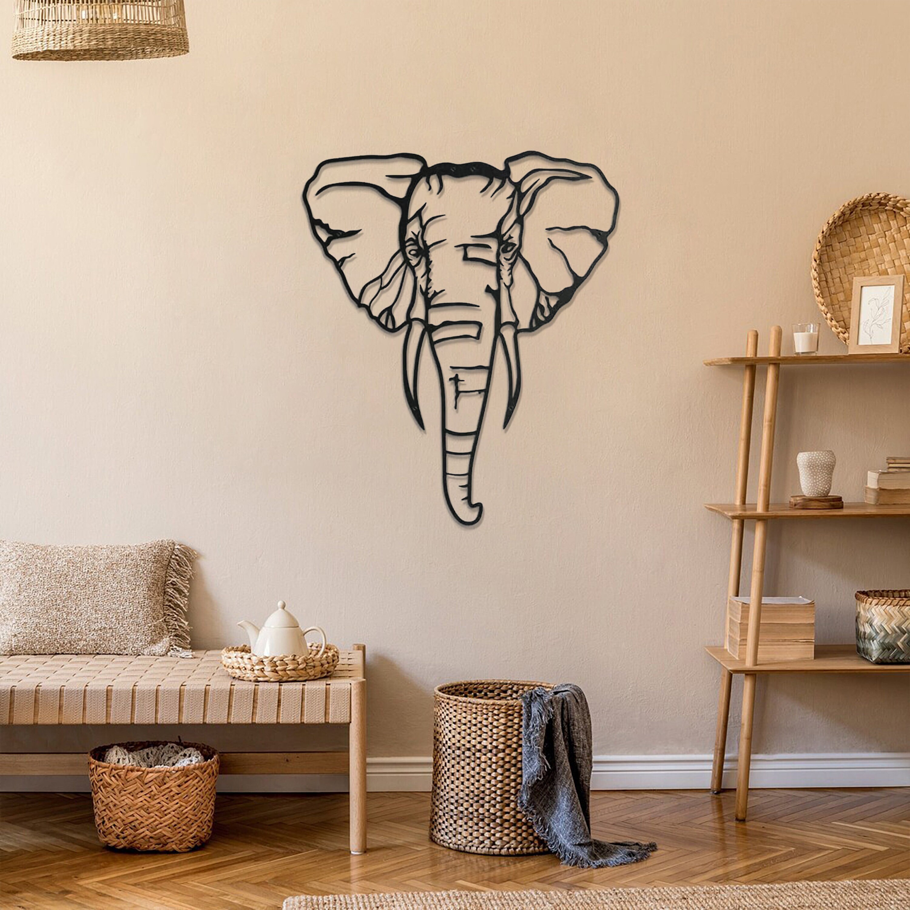 Metal Elephant Head Wall Art , Minimalist Line Art , Animal Wall Decor , Elephant Wall Sign