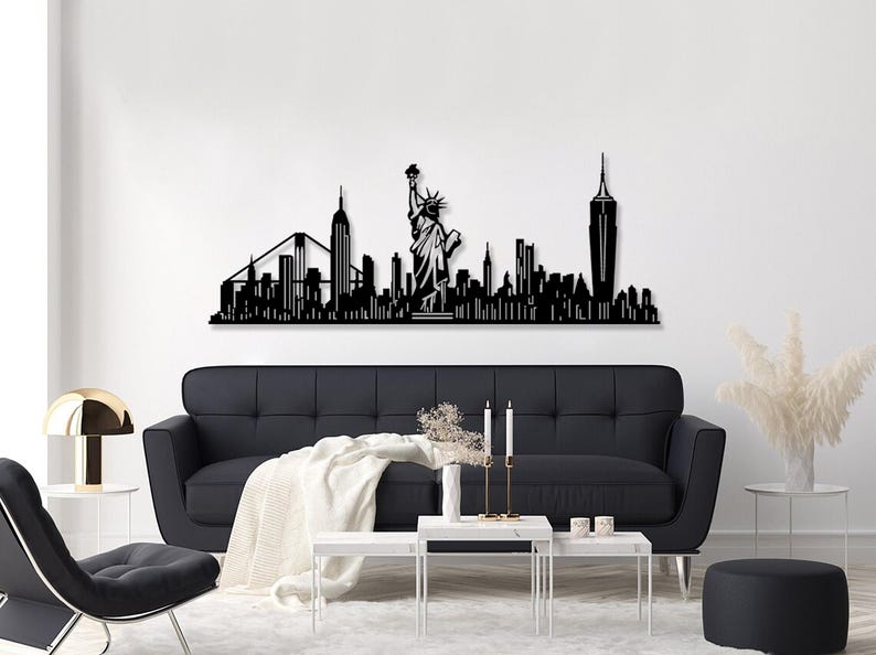 Cuadro de metal con el horizonte de la ciudad de Nueva York para pared, decoración moderna de paisaje urbano. imagen 6