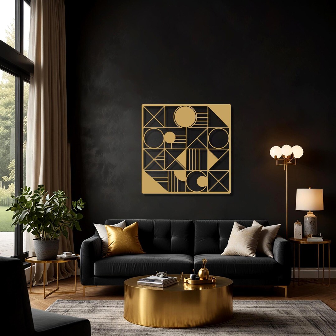 Geometric Abstract Metal Wall Art, Modern Lines Metal Wall Decor ...
