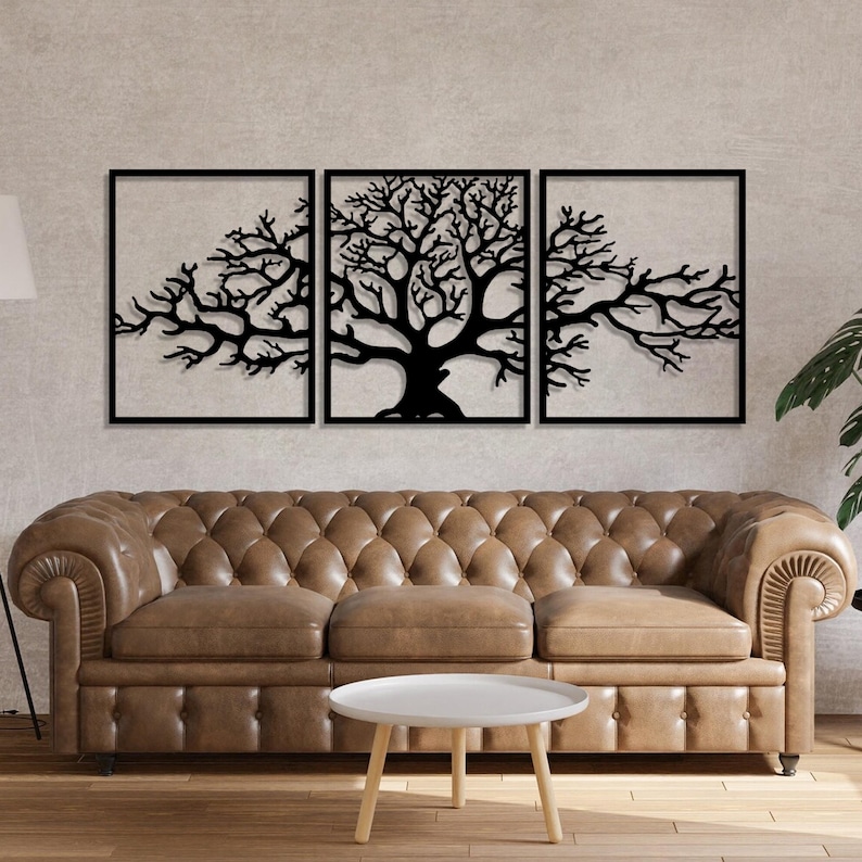Large Metal Tree of Life Wall Art, 3 Panel Tree Decor - Etsy