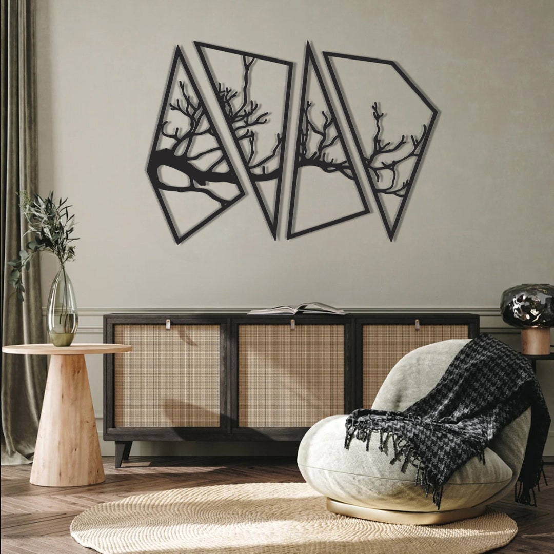 Geometric Metal Branch Wall Art Set of 4 , Tree of Life Decor , Outdoor ...