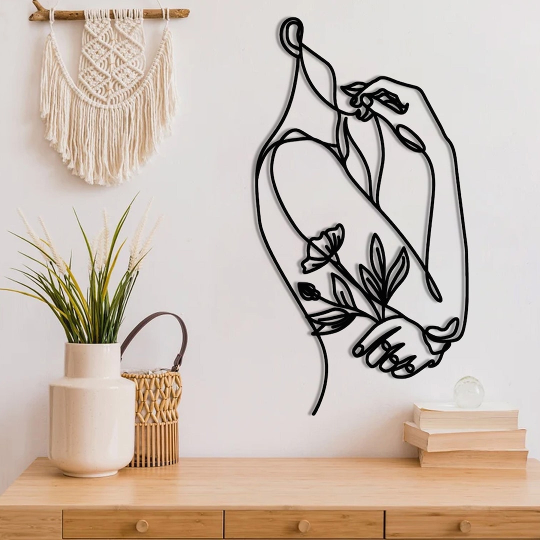 Woman With Flower Wall Art, Minimalist Female Body Art, Woman Figure ...