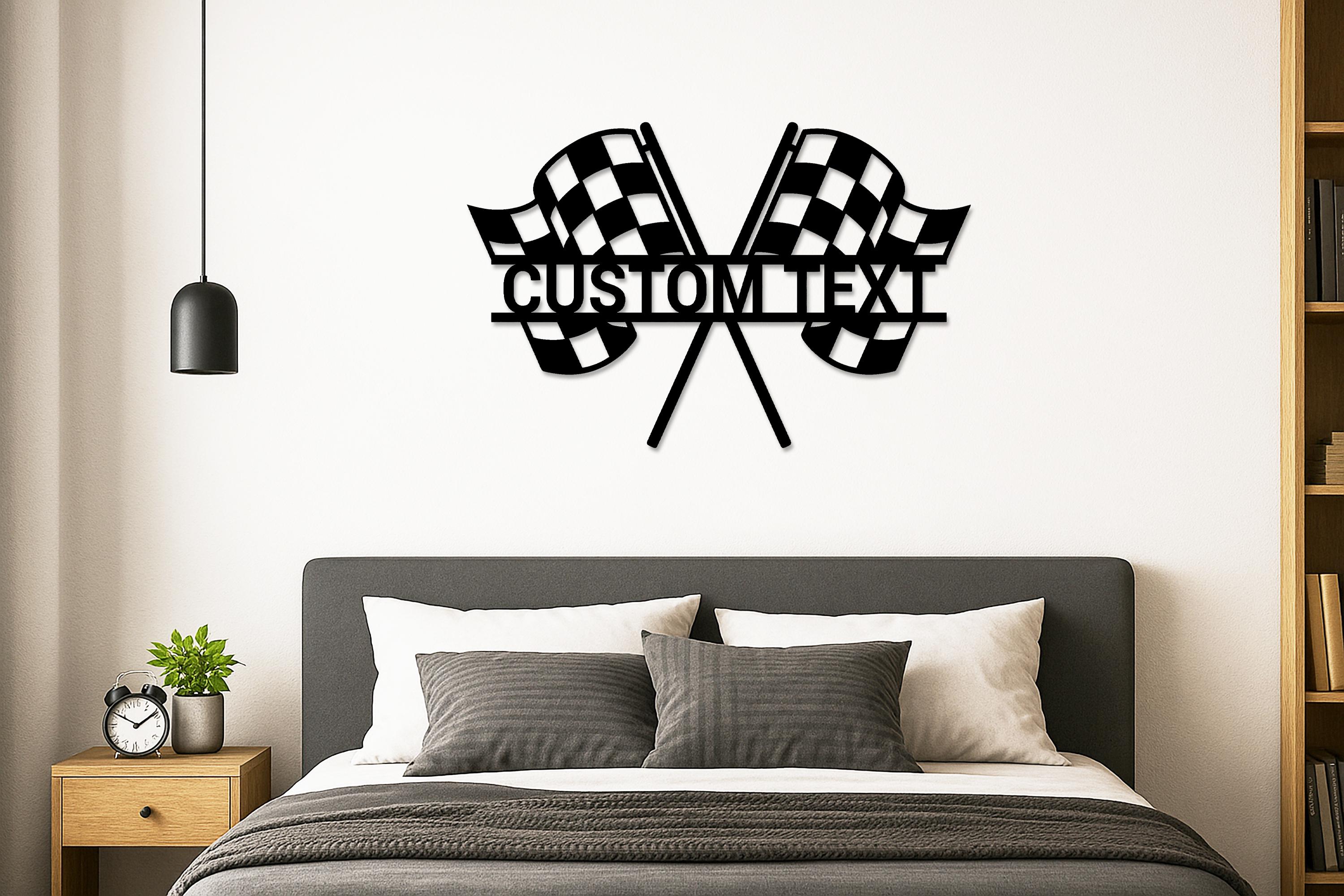Custom Racing Wall Signs Light Custom Racing Flag Metal Wall Sign, Personalized Checkered Flag Name ...