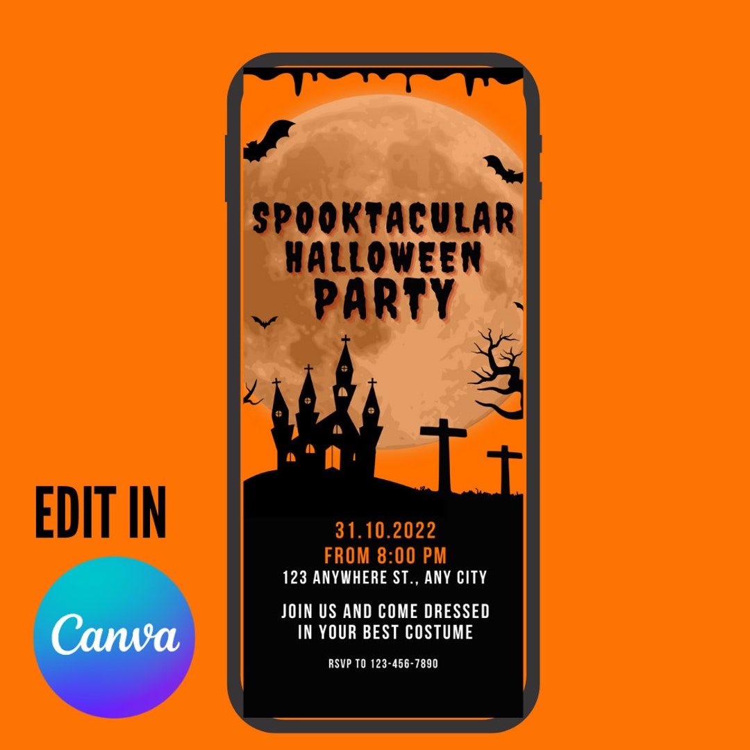 Editable Halloween Party Invitation Orange Halloween Party Etsy