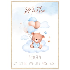 Regalo de nacimiento – Carta natal personalizada | Regalo de nacimiento | Póster de bebé con marco | Listo para colgar
