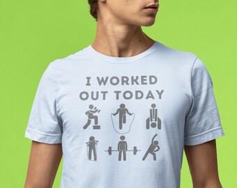 I Worked Out Today tshirt, Bella+Canvas 3001 Tee, funny workout shirt, workout apparel, novelty gift, active lifestyle, fitness t-shirt, gym
